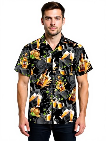 Hawaiihemdshop.de Regular Fit Hemd 'Hawaiian Beer' in Schwarz
