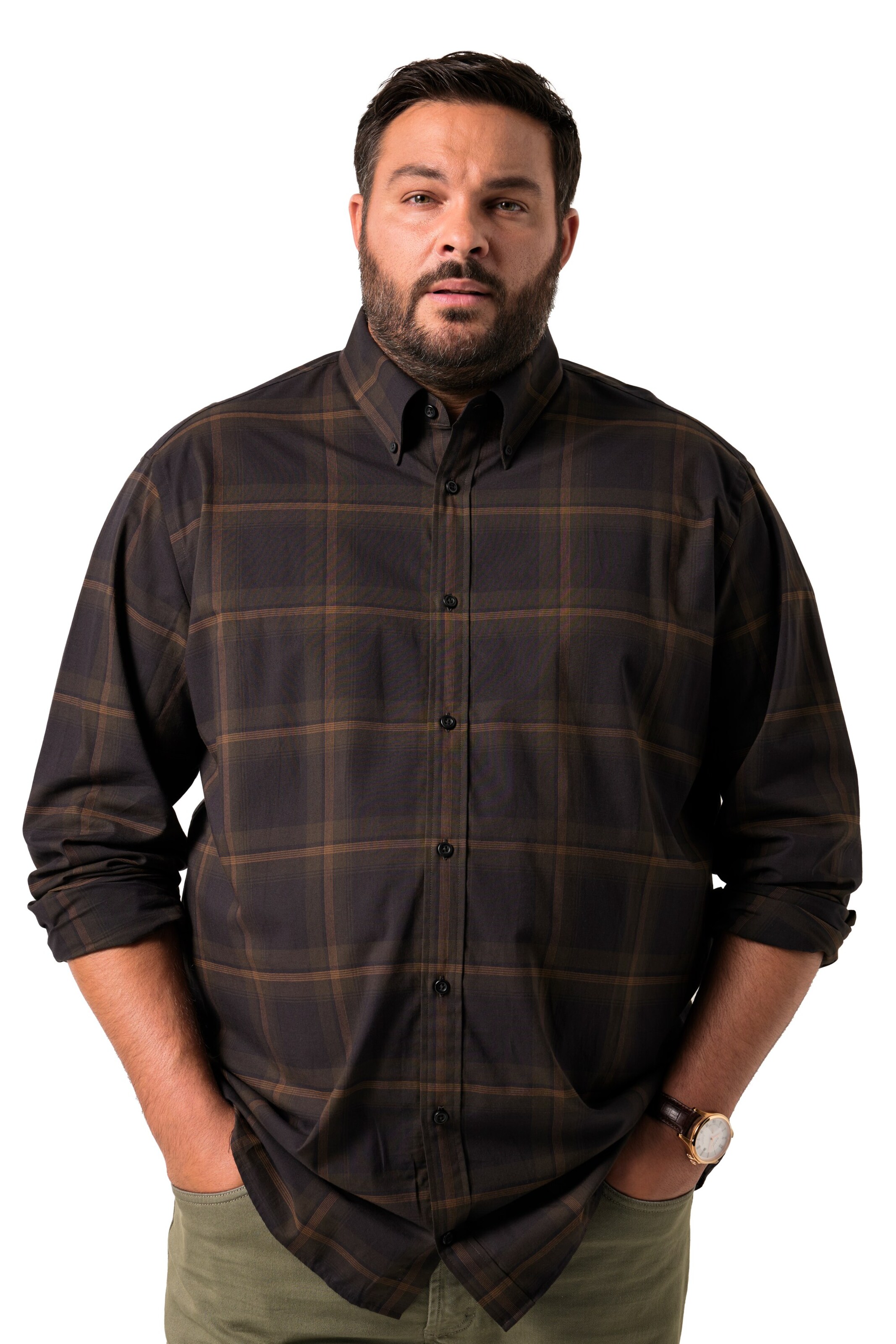 Men Plus Comfort fit Button Up Shirt in Black: front