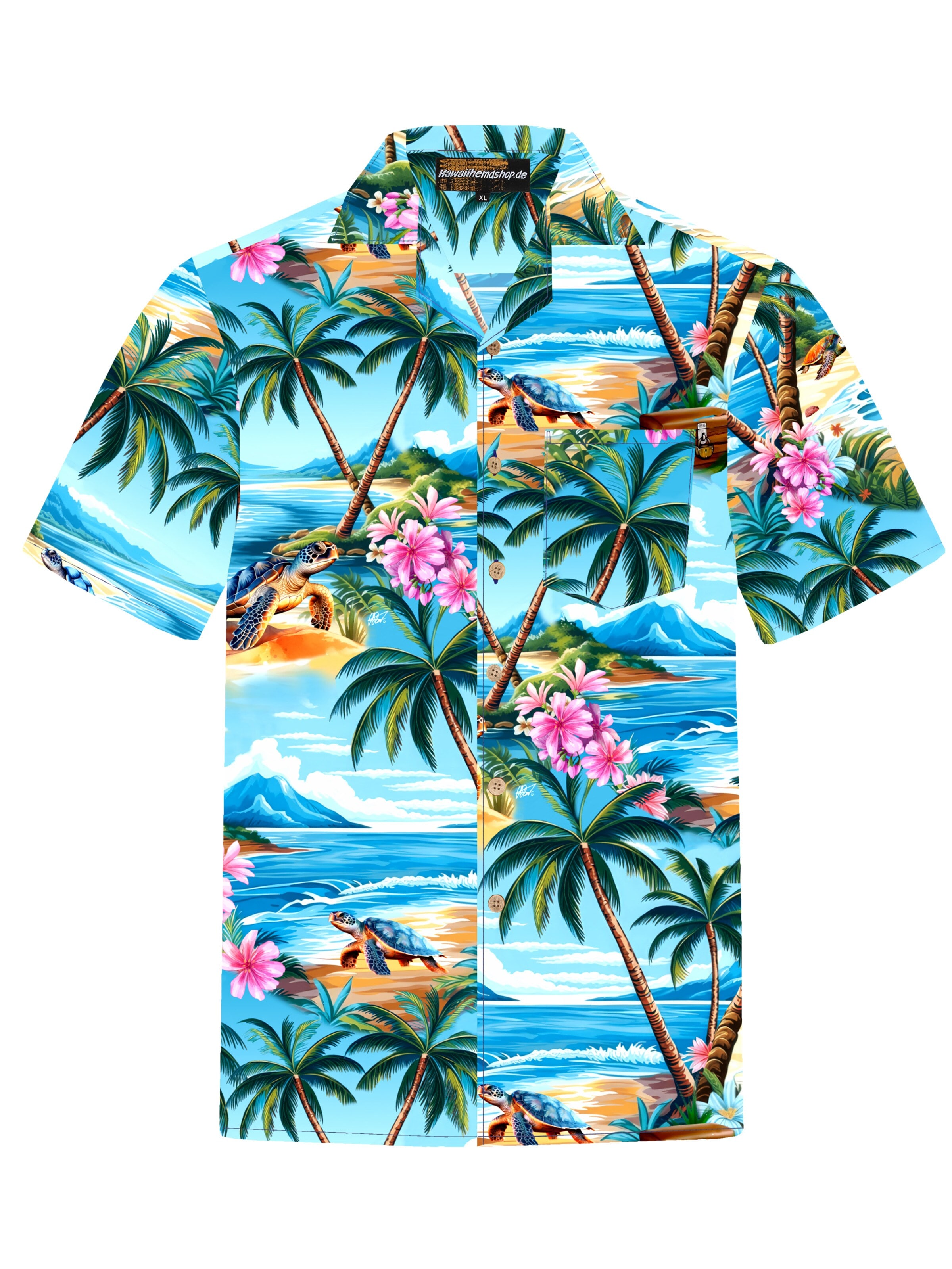 Hawaiihemdshop.de Regularny krój Koszula 'Hawaiihemd "Turtle Island"' w kolorze niebieski: przód