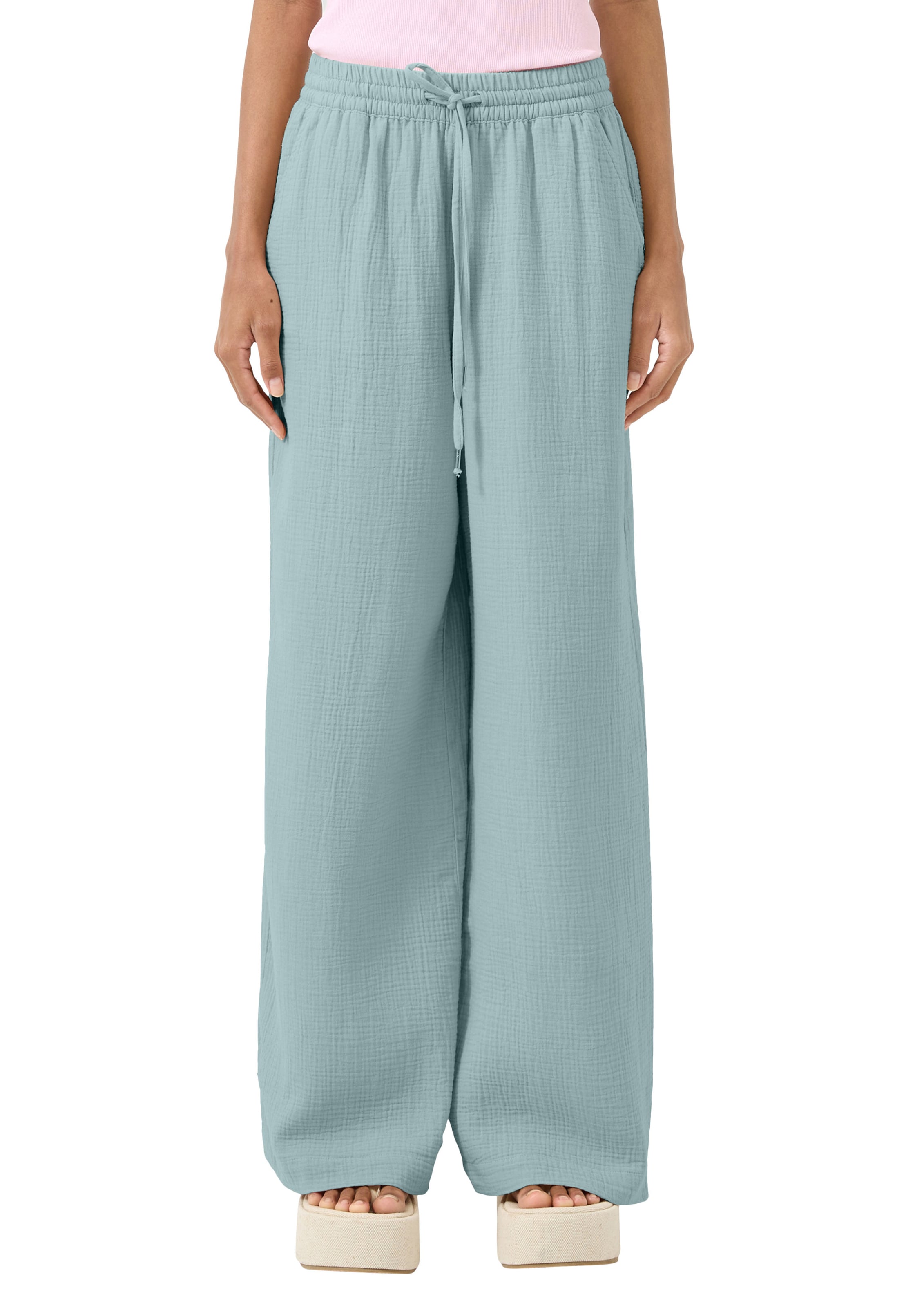 QS Wide Leg Hose in Grün: Vorderseite