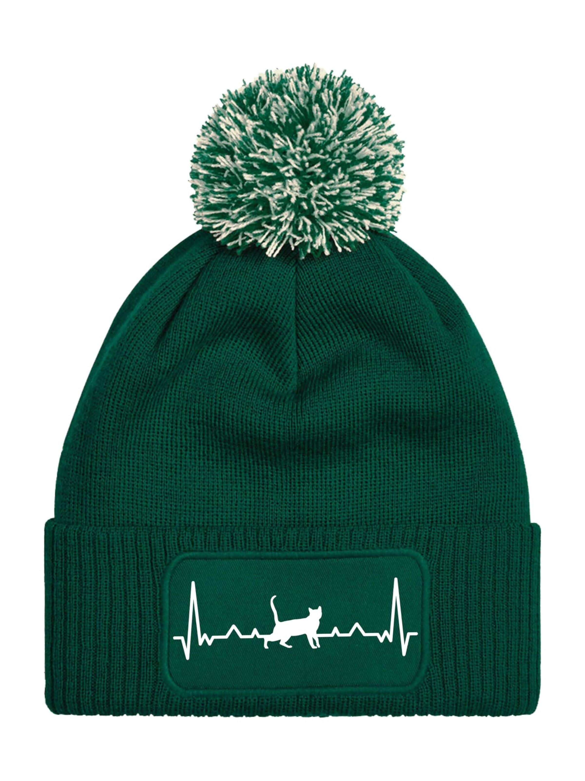 Youth Designz Mütze 'Heartbeat Katze'‌‌‌‌‌‌ in Grün: Vorderseite
