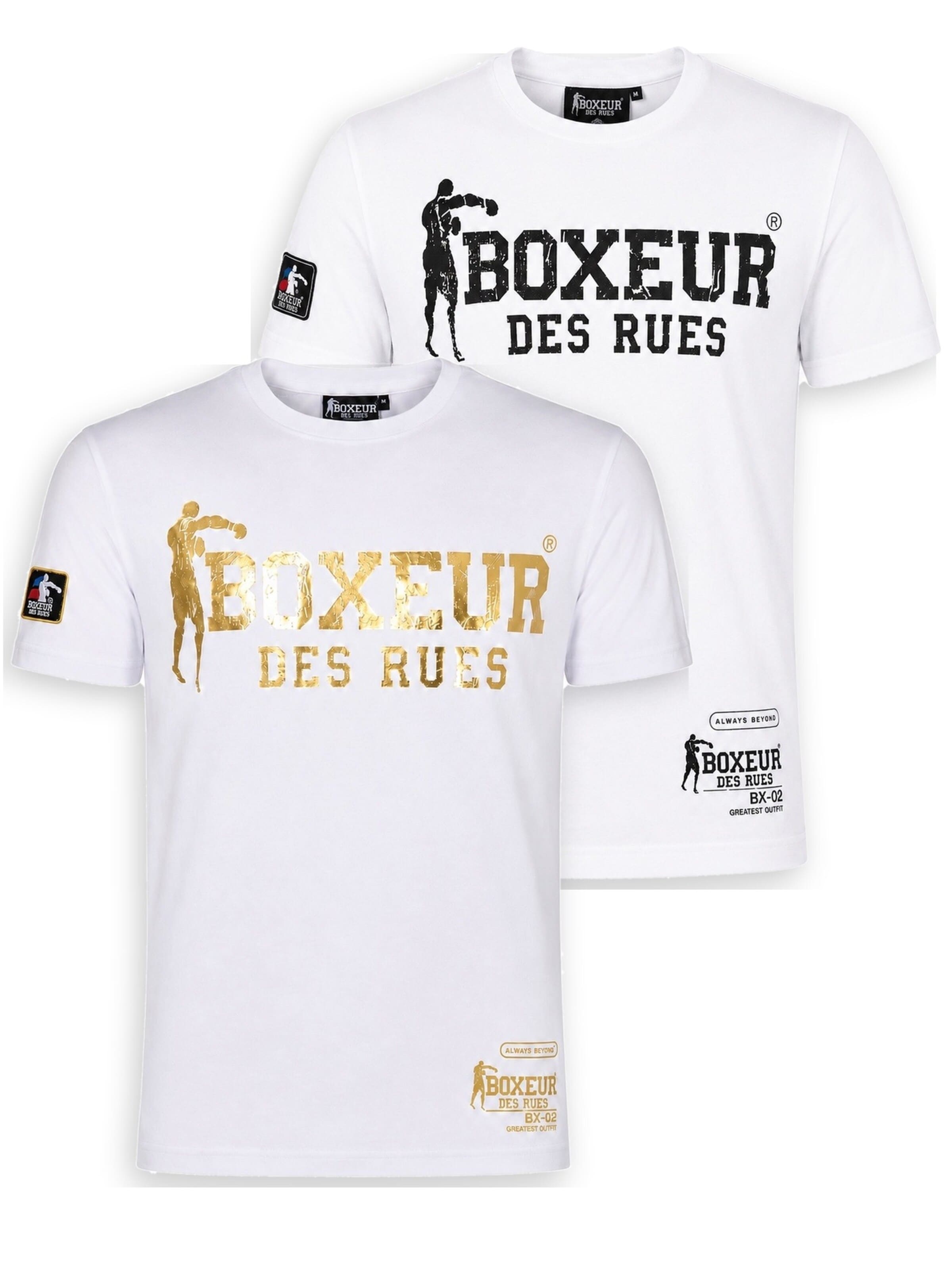 Boxeur des Rues - Camiseta 'Herren T-Shirt 2er-Pack Boxeur des Rues Slim Fit: Weiß, Goldenes Logo + Weiß, Schwarzes Logo' en blanco: frente