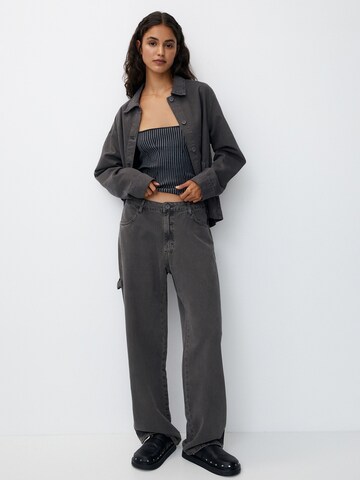 Pull&Bear Wide leg Broek in Grijs: voorkant