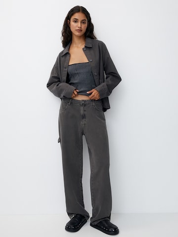 Pull&Bear Wide leg Broek in Grijs: voorkant