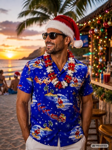 Regular fit Camicia 'Christmas Surf Santa' di King Kameha in blu