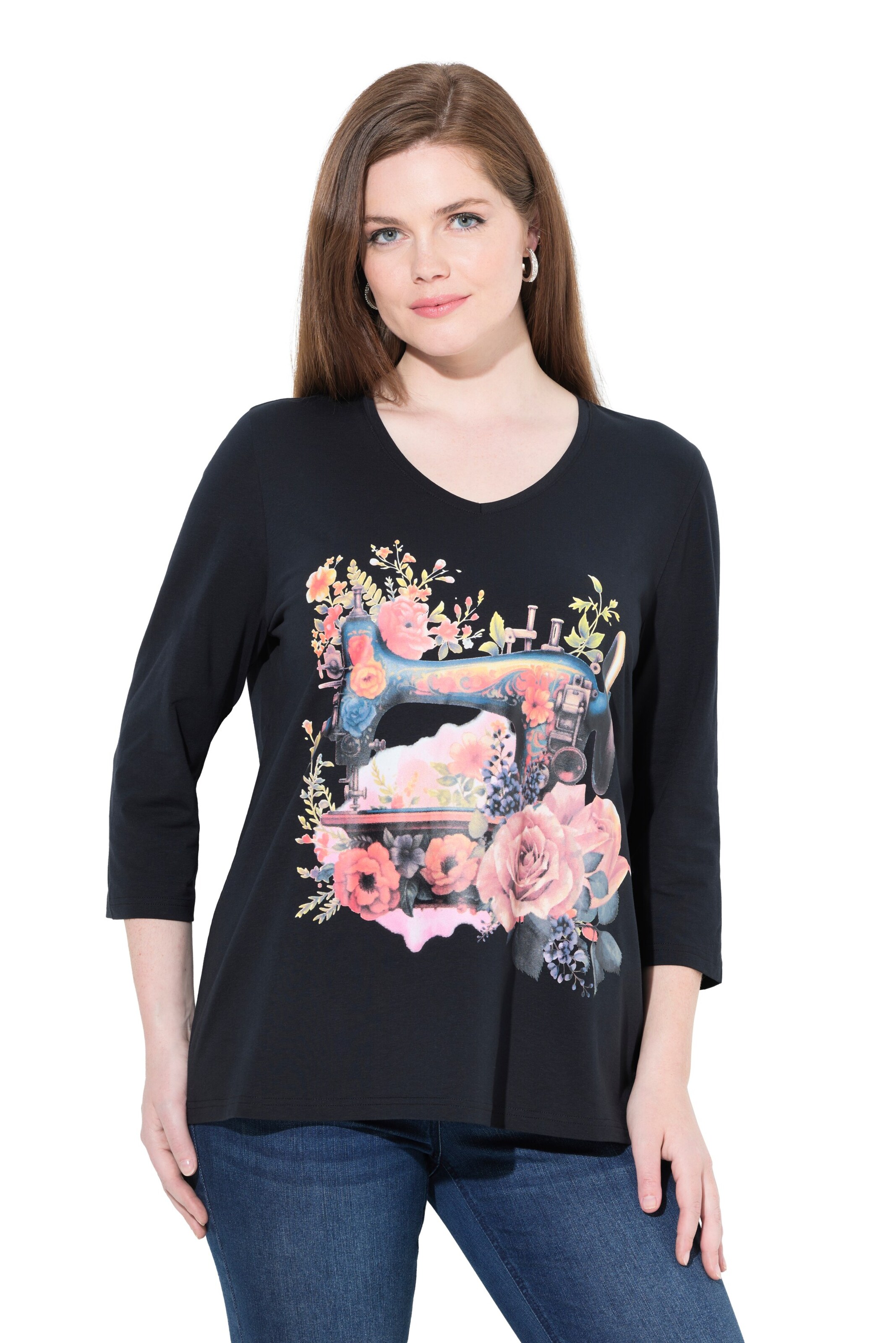 Ulla Popken Shirt in Zwart: voorkant