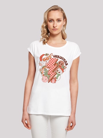 T-shirt 'Groovy Christmas Flash Cozy Vibes' F4NT4STIC en blanc : devant