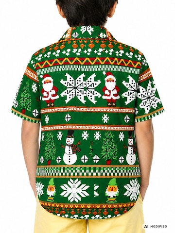 King Kameha Regular fit Button Up Shirt 'Christmas Rows' in Green