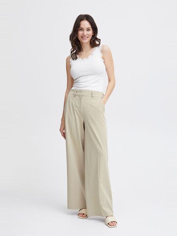 Fransa Wide leg Trousers with creases 'Friga' in Beige