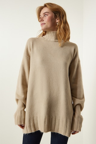 Happiness İstanbul Pullover i overstørrelse i beige: forside