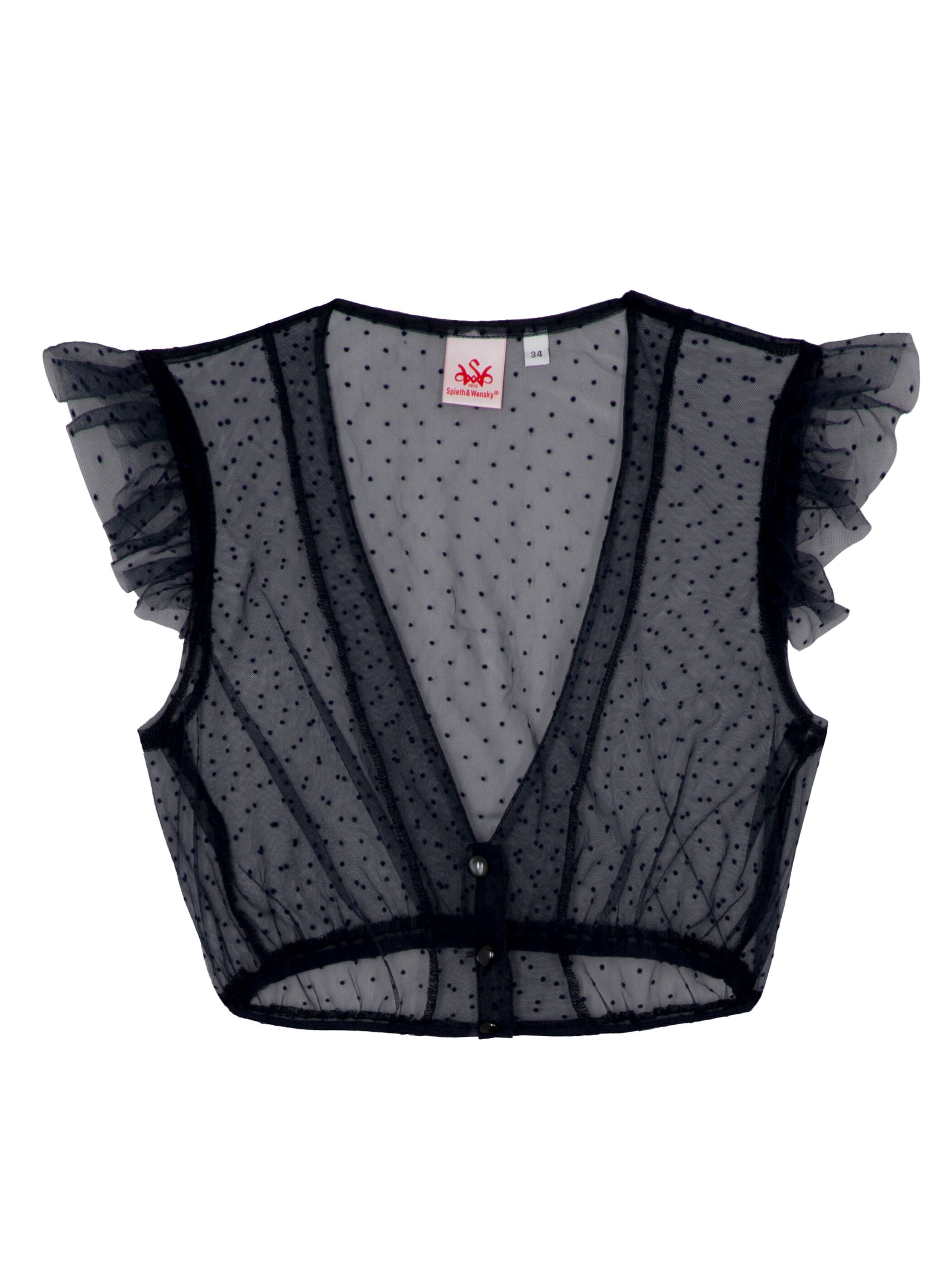 SPIETH & WENSKY Dirndlbluse Genta, transparent, verspieltes Punktemuster in Blau: Vorderseite