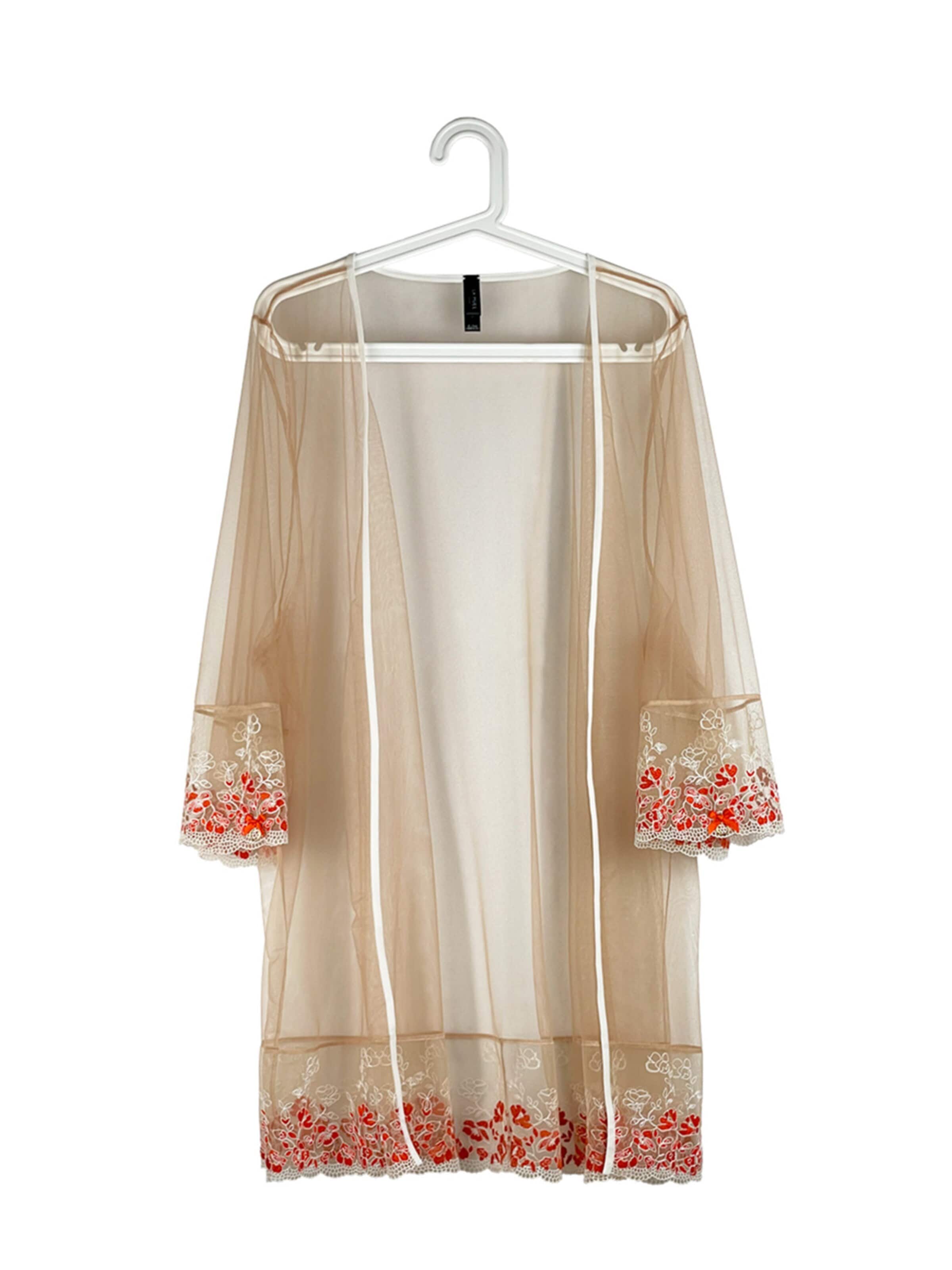 La Muel Lingerie Ochtendjas 'Morgenmantel' in Rood: voorkant