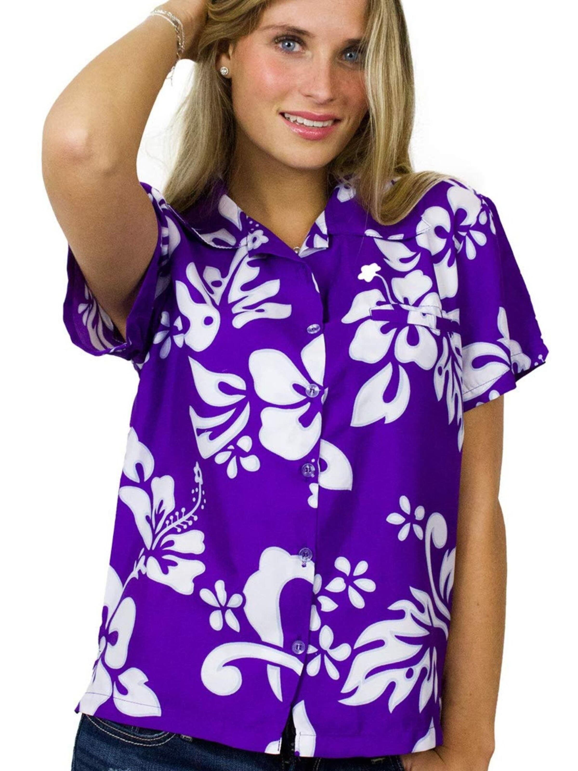 King Kameha Bluse 'Hibiscus'‌‌ in Lila: Vorderseite