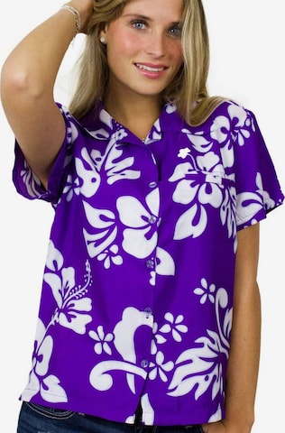 King Kameha Bluse 'Hibiscus' in Lila: Vorderseite