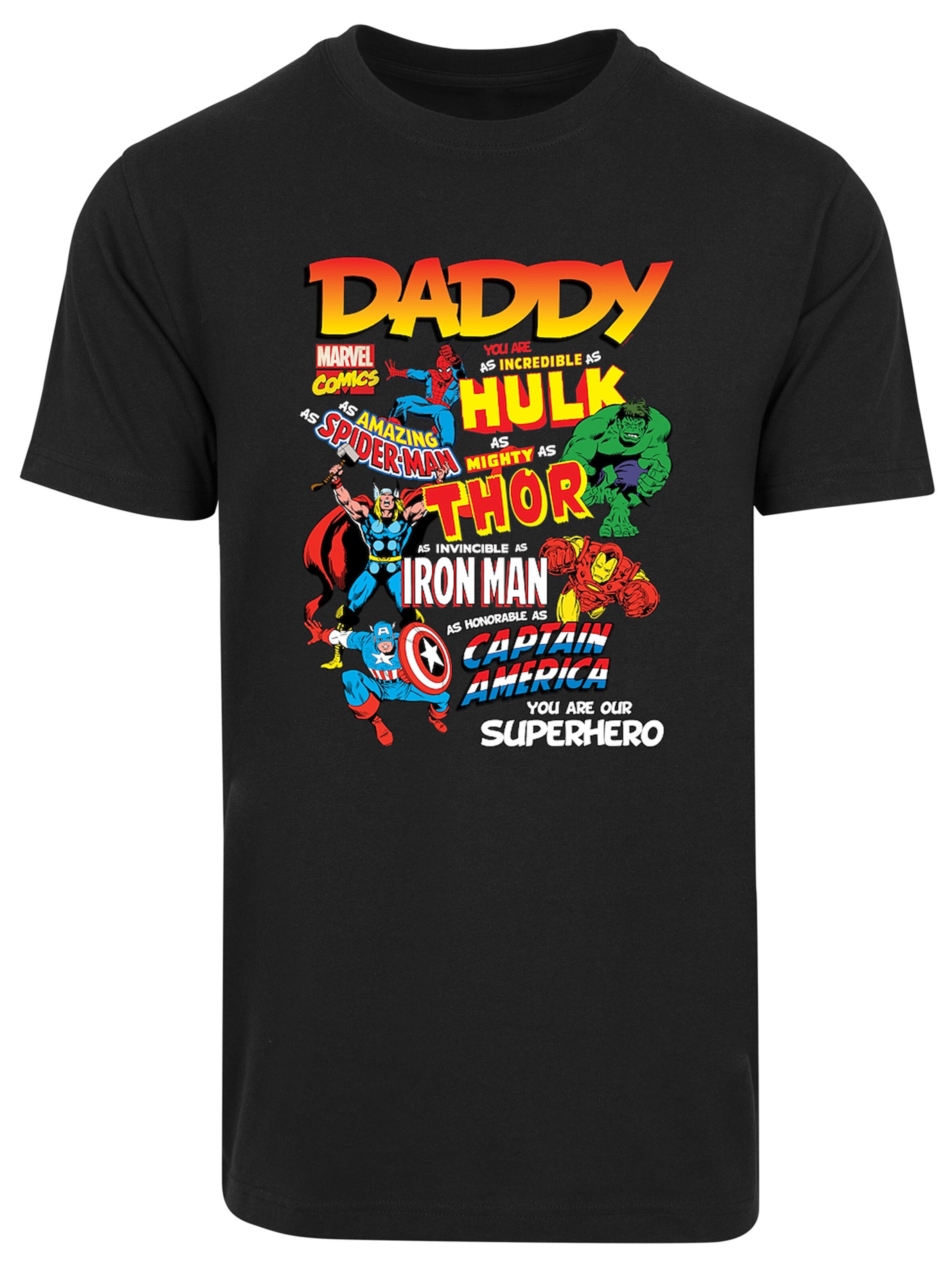 F4NT4STIC Shirt 'Marvel Comics Our Dad Superhero' in Zwart: voorkant