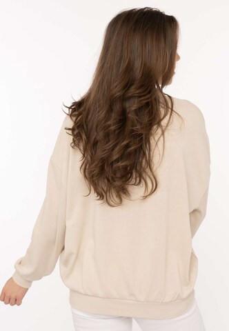 Sweat-shirt 'FEEL GOOD CLUB' Zwillingsherz en beige