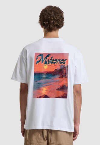 Mister Tee - Camisa 'Mykonos Mood' em branco: frente