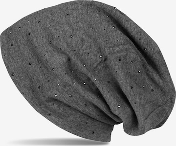 styleBREAKER Mütze 'Beanie mit Strass Nieten Applikation' in Grau: Vorderseite