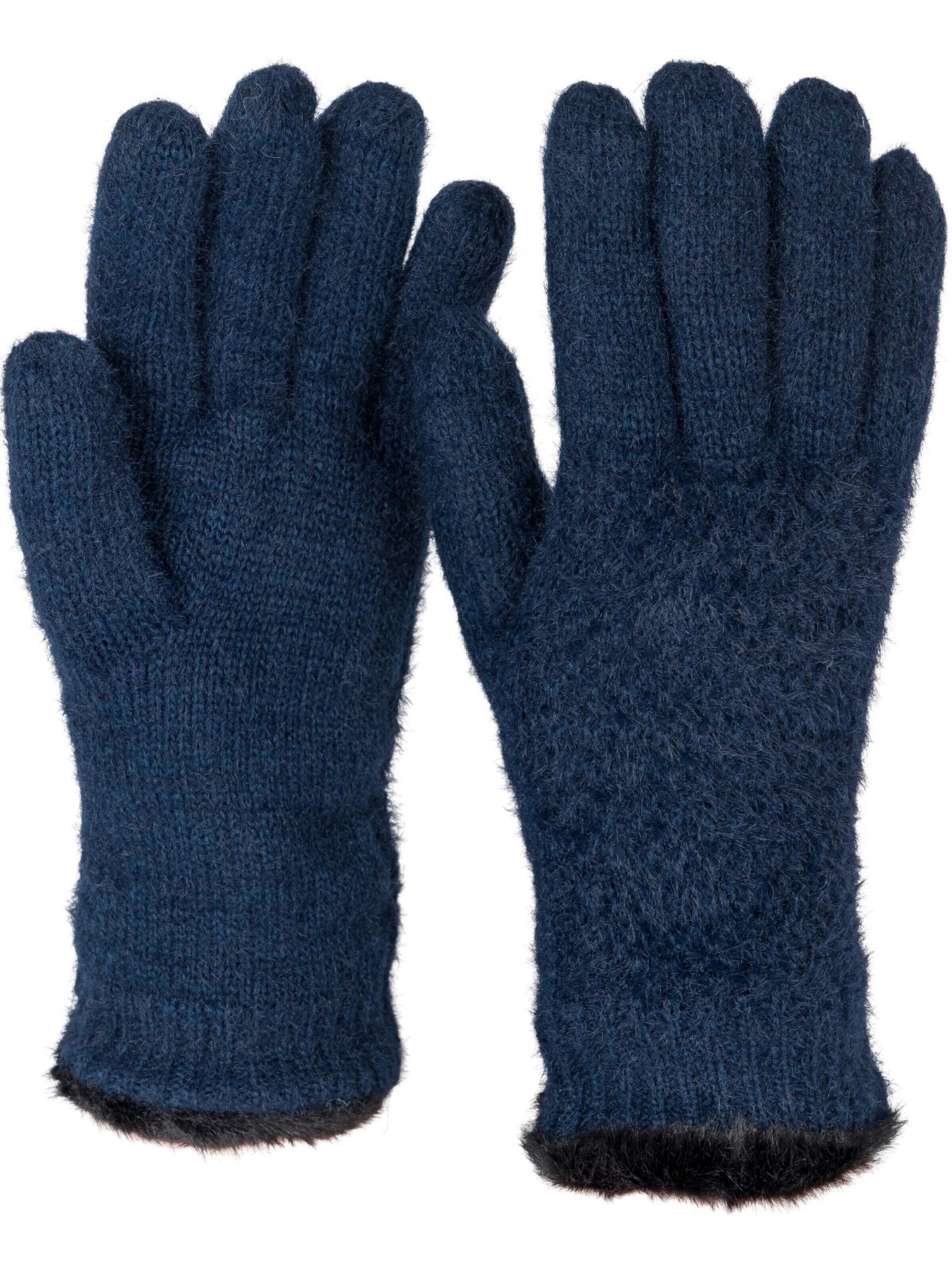 styleBREAKER Fingerhandschuhe 'Strickhandschuhe mit Reiskornmuster und Fleece'‌‌‌‌‌‌ in Blau: Vorderseite