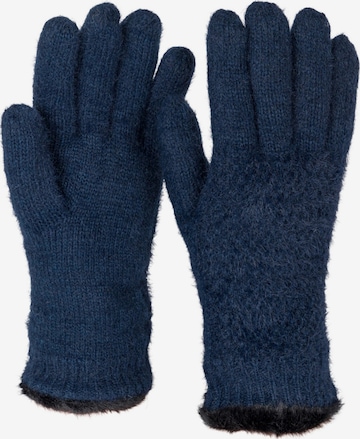 styleBREAKER Fingerhandschuhe 'Strickhandschuhe mit Reiskornmuster und Fleece' in Blau: Vorderseite