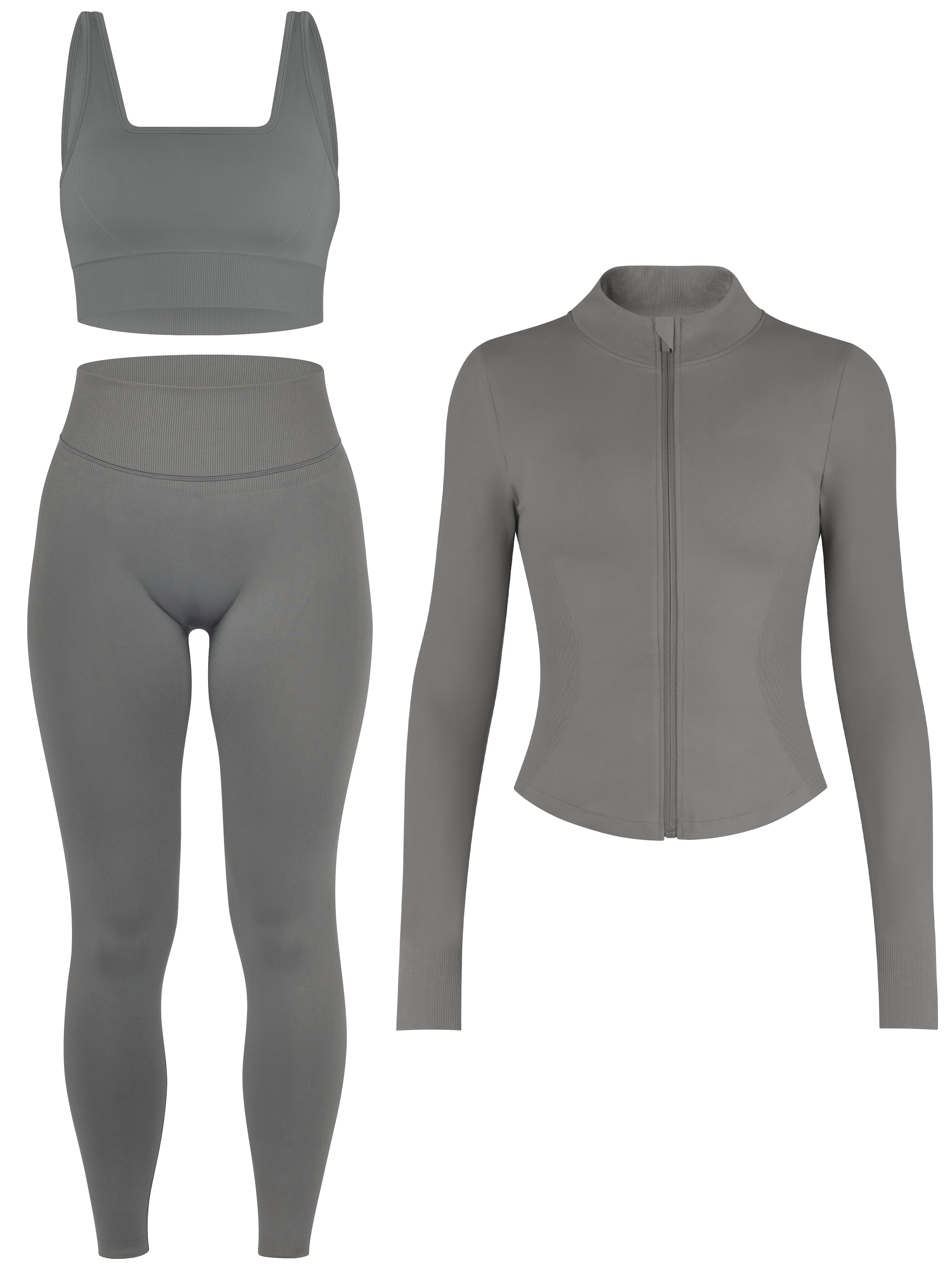 Circle Five Sports Suit 'Scrunch Shape Trainings-Set (Push-Up Leggings, Zipper Shaping Jacke und Medium Support Sport-BH)' in Grey: front