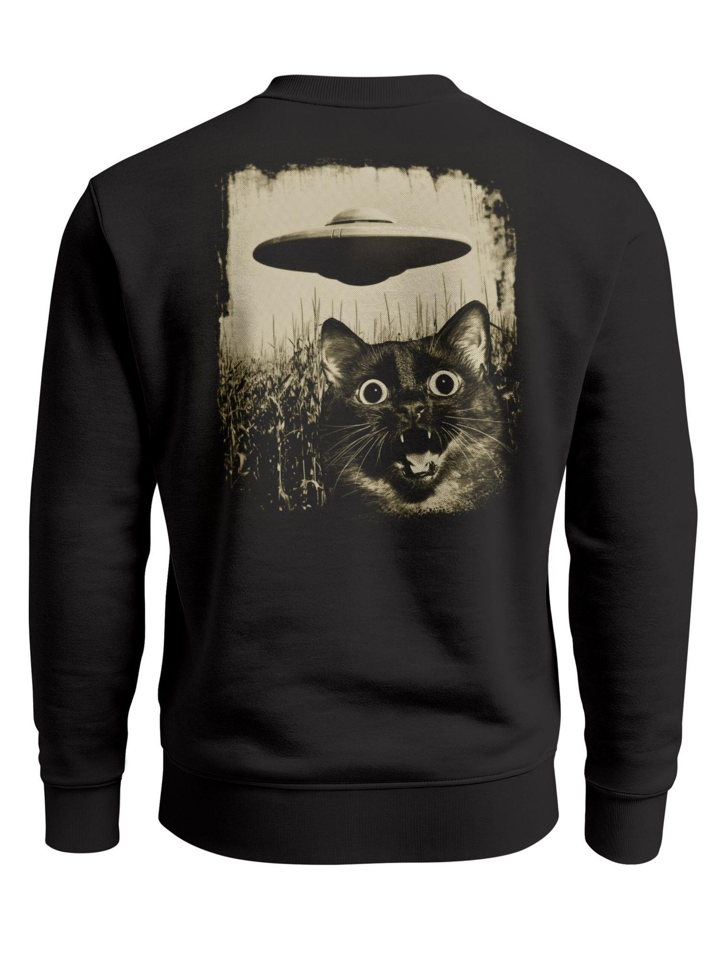 Neverless Sweatshirt 'Katze Alien Ufo' in Black