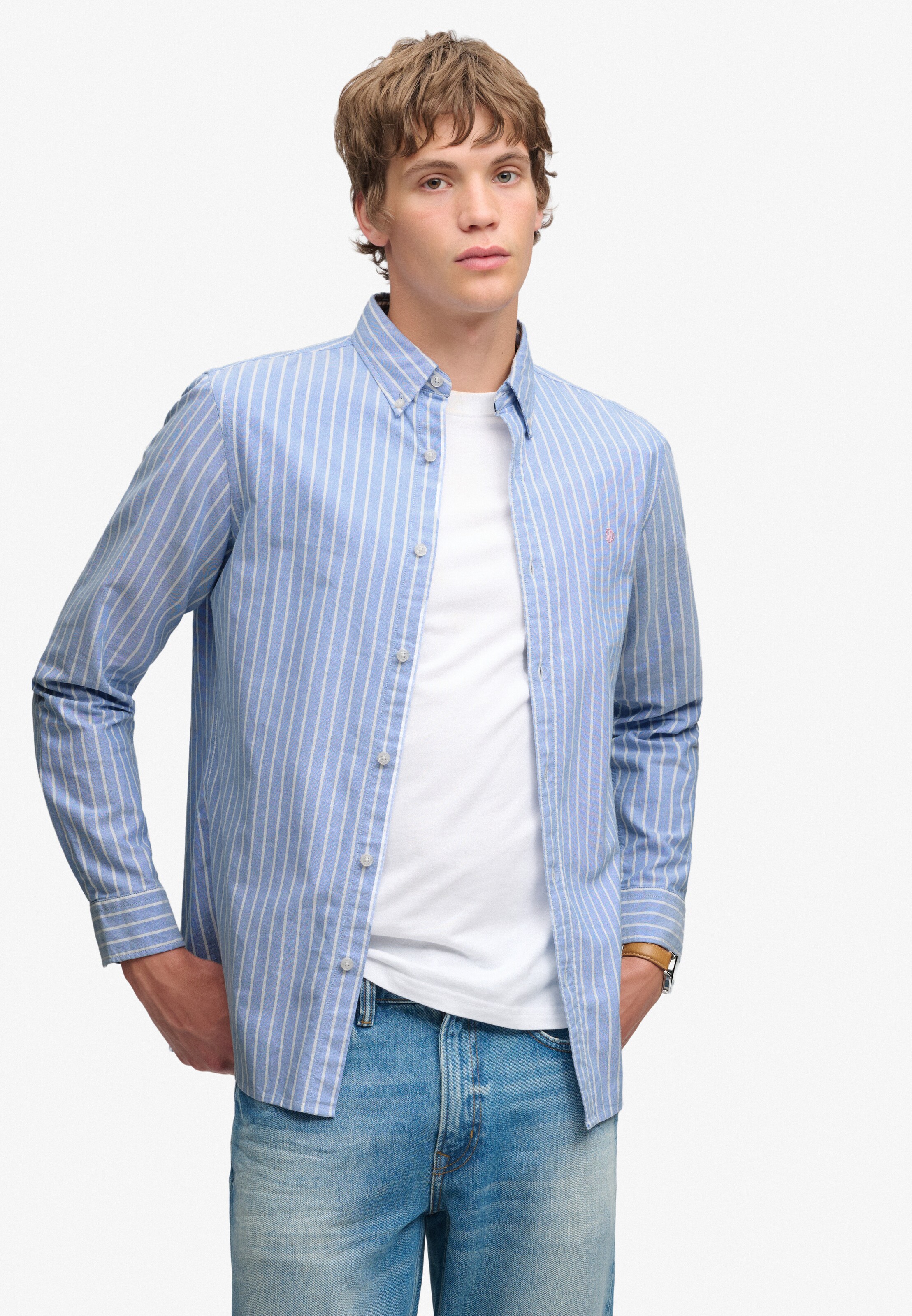 Superdry & Co Slim fit Button Up Shirt in Blue: front