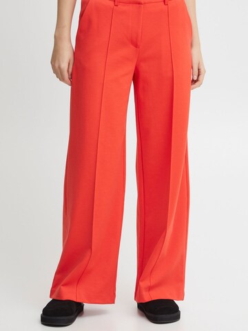 ICHI Wide leg Pleated Pants 'KATE' in Red: front
