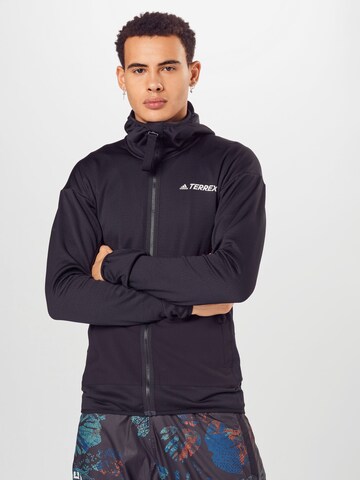 ADIDAS TERREX Skinny Athletic Fleece Jacket in Black: front