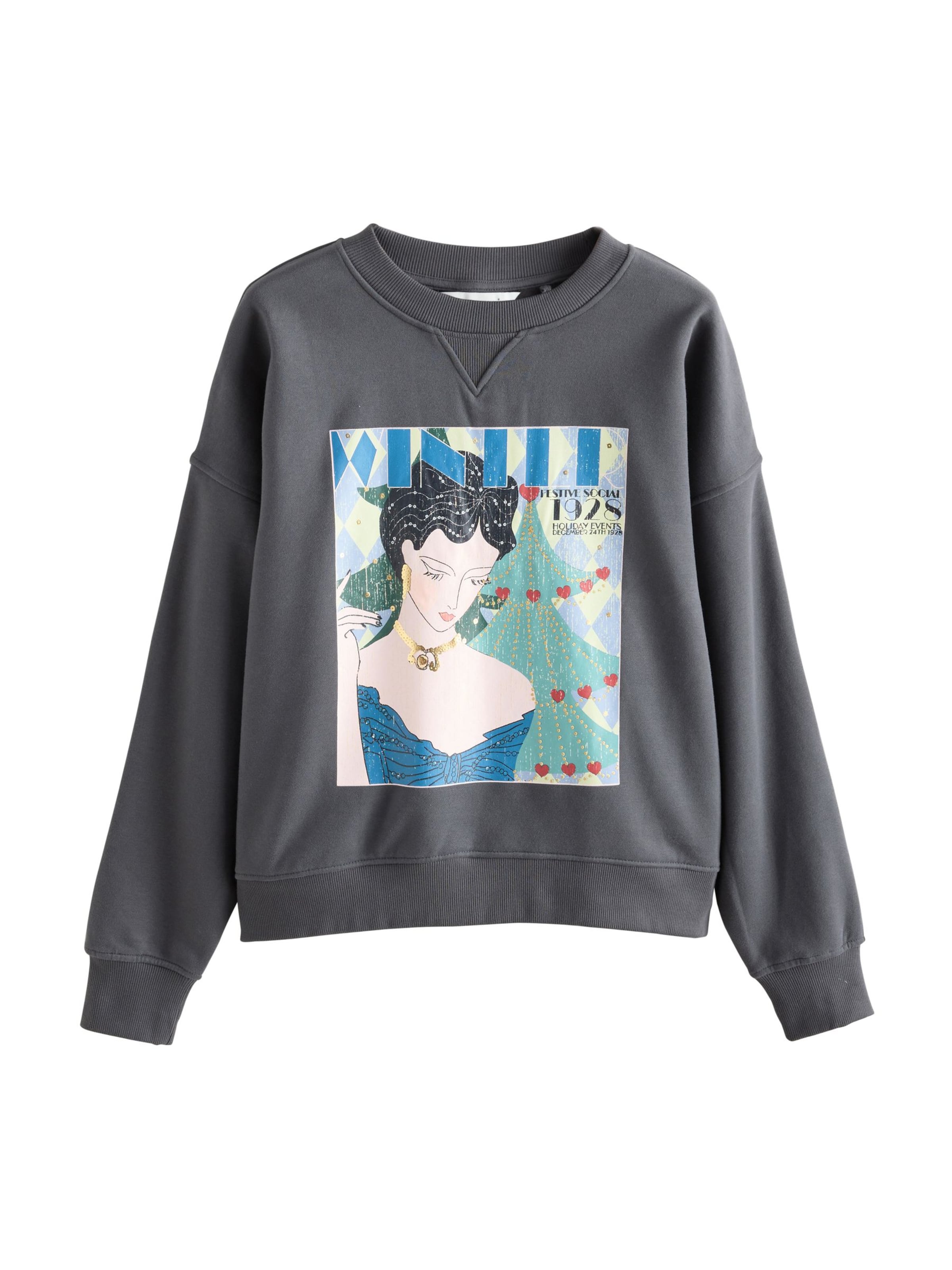 Next Sweatshirt 'Vintage Magazine' in Blue / Grey / Pastel green / White, Item view
