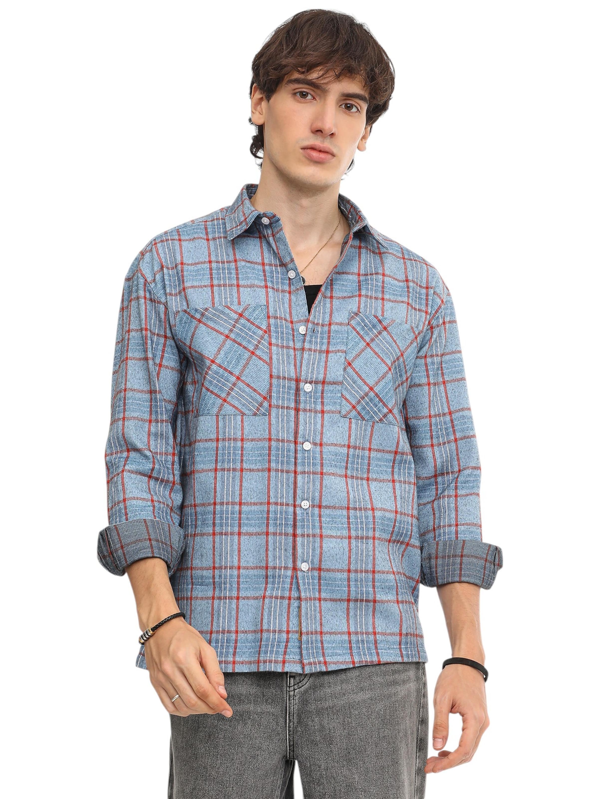 Fit confort Chemise 'Tawny' Campus Sutra en bleu : devant