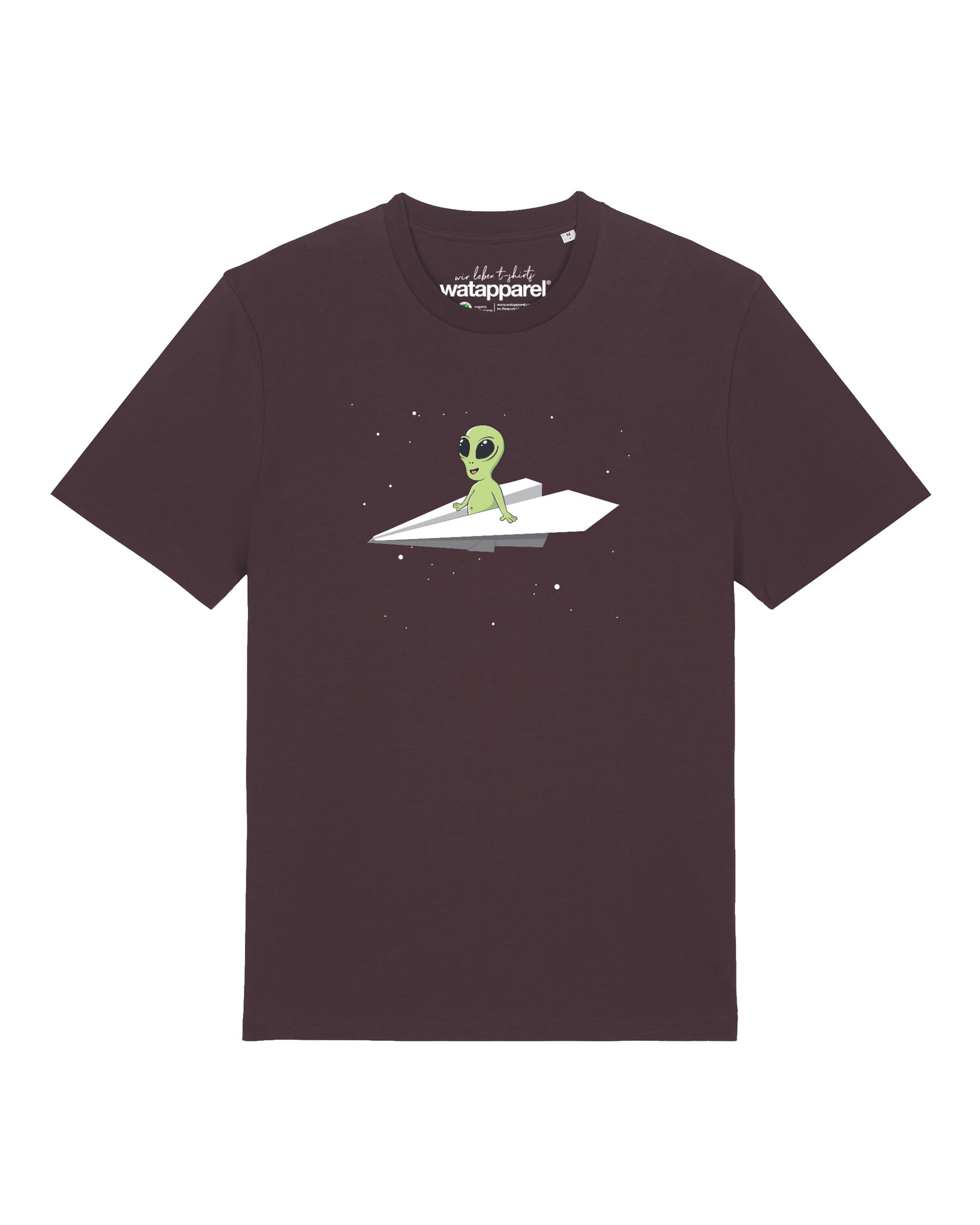 Maglietta 'Alien on a paper plane' di Watapparel in rosso: frontale