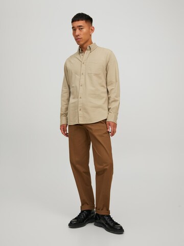 JACK & JONES Regular fit Button Up Shirt 'BROOK' in Brown