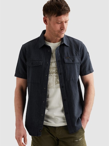 Chemise 'Shirt with short sleeves in cotton/linen' PME Legend en bleu : devant