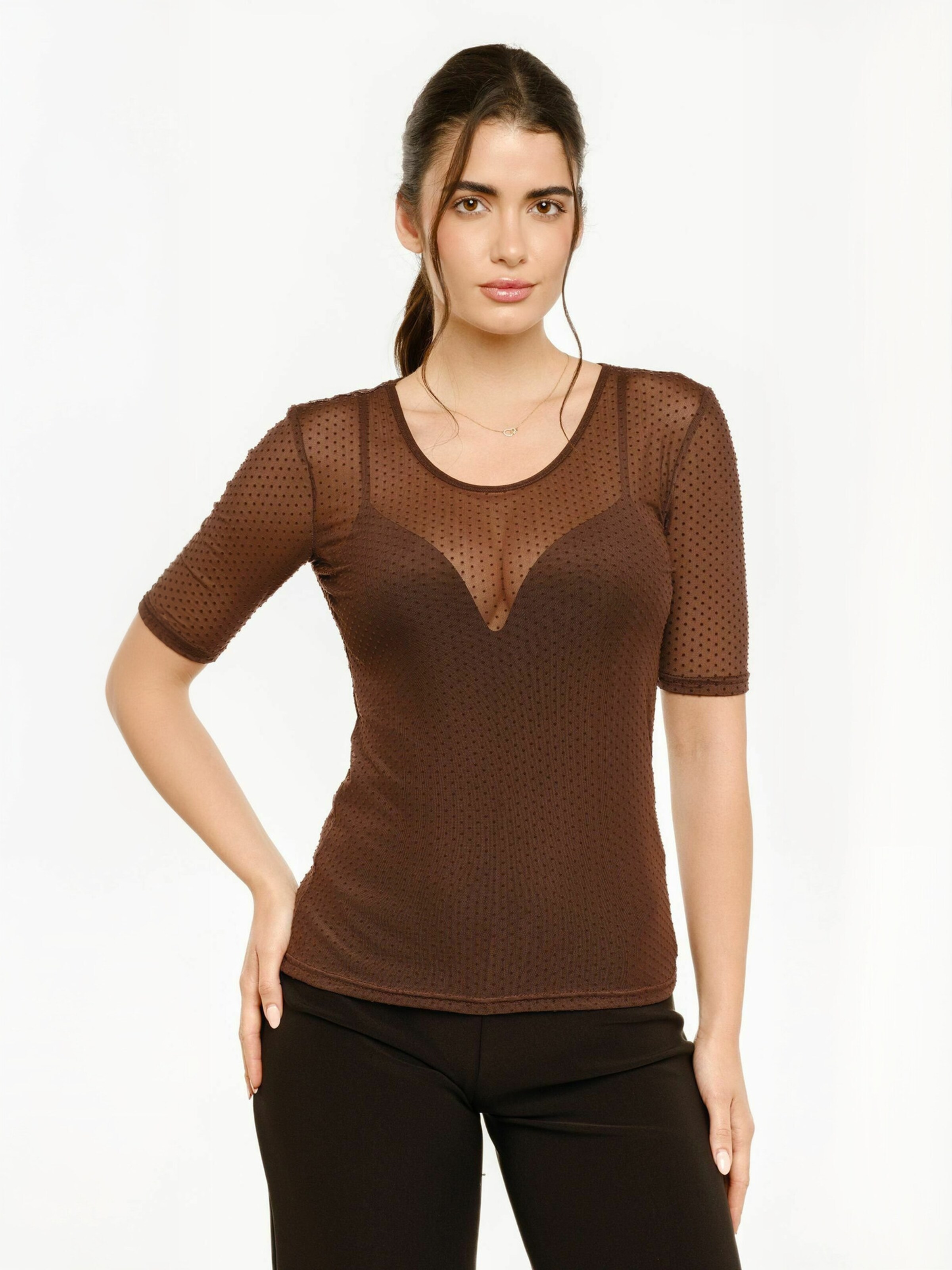 Liberte Essentiel Top ' MESH ' in Bruin: voorkant