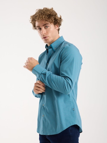 Slim fit Camicia business 'Sport Poplin Stretch Man Shirt Green Orange' di 7Camicie in verde