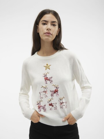 VERO MODA Sweater 'ORNAMENTS/PYRAMIDE' in White