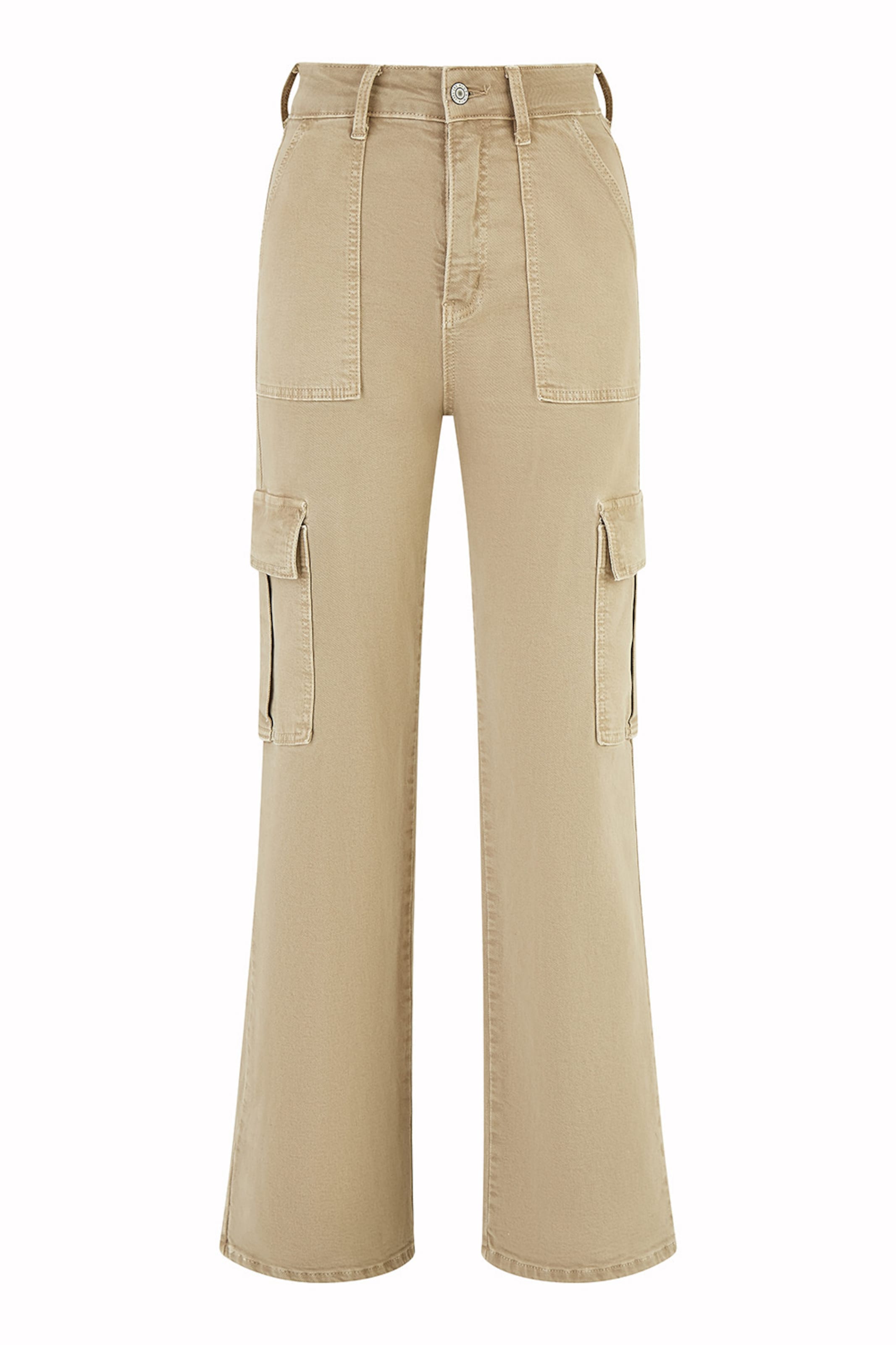 Yumi Regular Cargo Pants in Beige: front