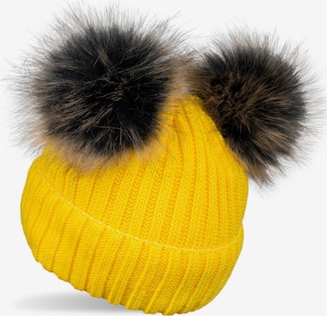 styleBREAKER Beanie 'Kinder Bommelmütze mit zwei Bommel' in Yellow: front