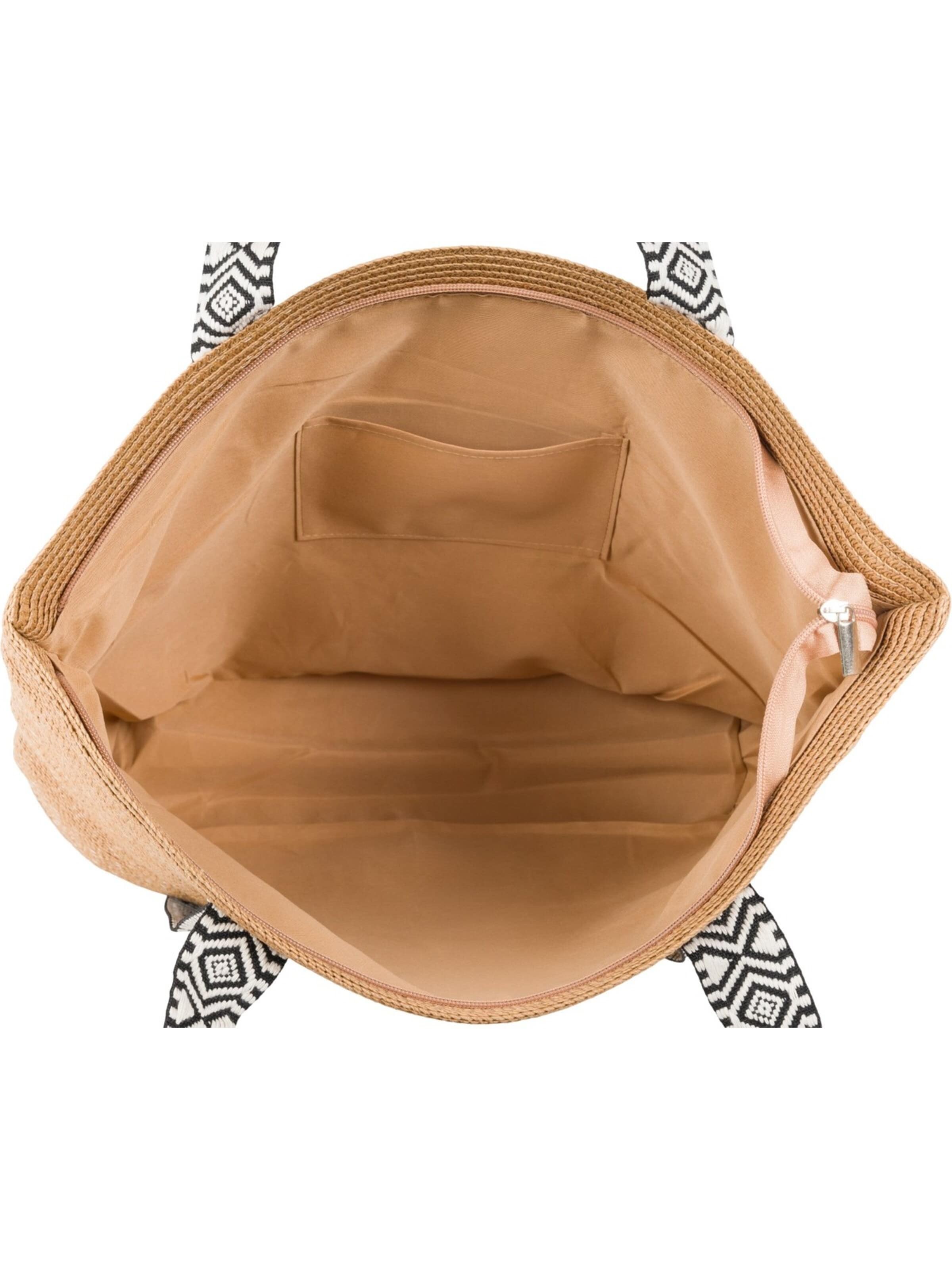 styleBREAKER Strandtasche 'Papierstroh Strandtasche Azteken Muster'‌‌‌‌ in Braun