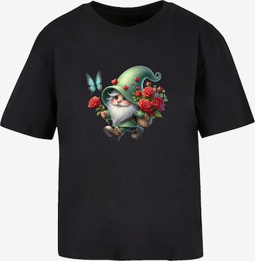 F4NT4STIC Shirt 'Gnom Frühling Blumen Schmetterling' in Black: front