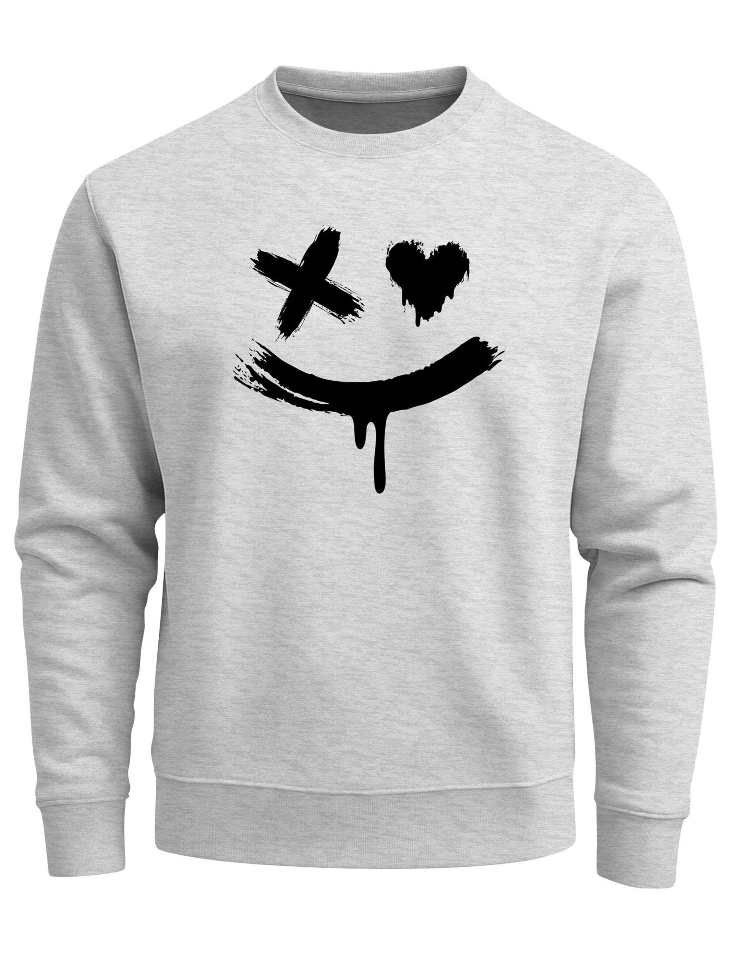 Neverless Sweatshirt 'Creepy Smile' in Grey: front