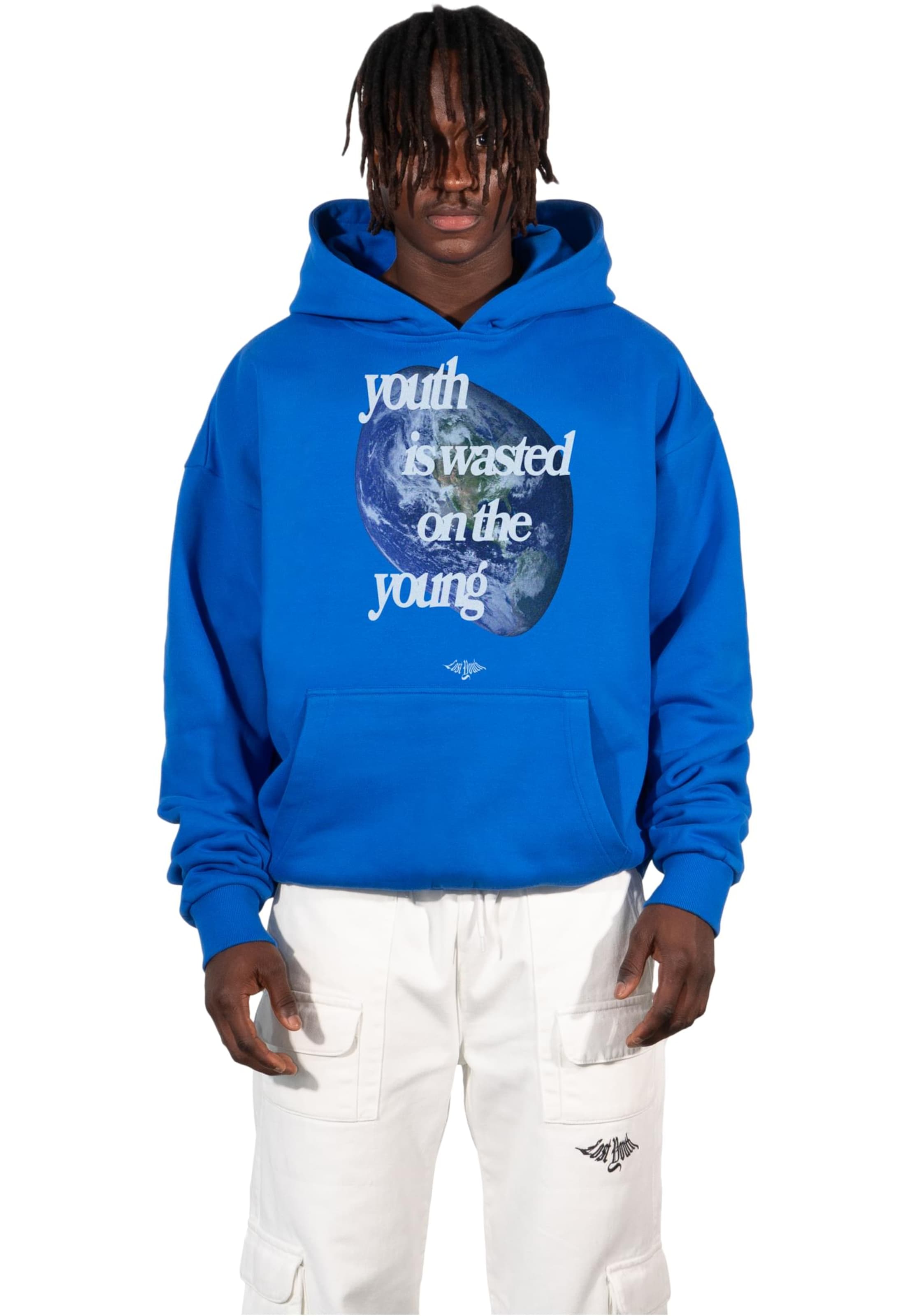Lost Youth Sweatshirt 'World' in Blue: front