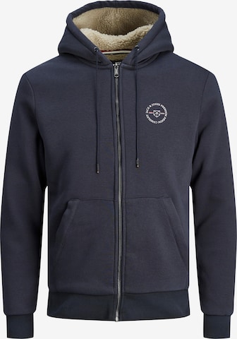 JACK & JONES Zip-Up Hoodie in Blue: front