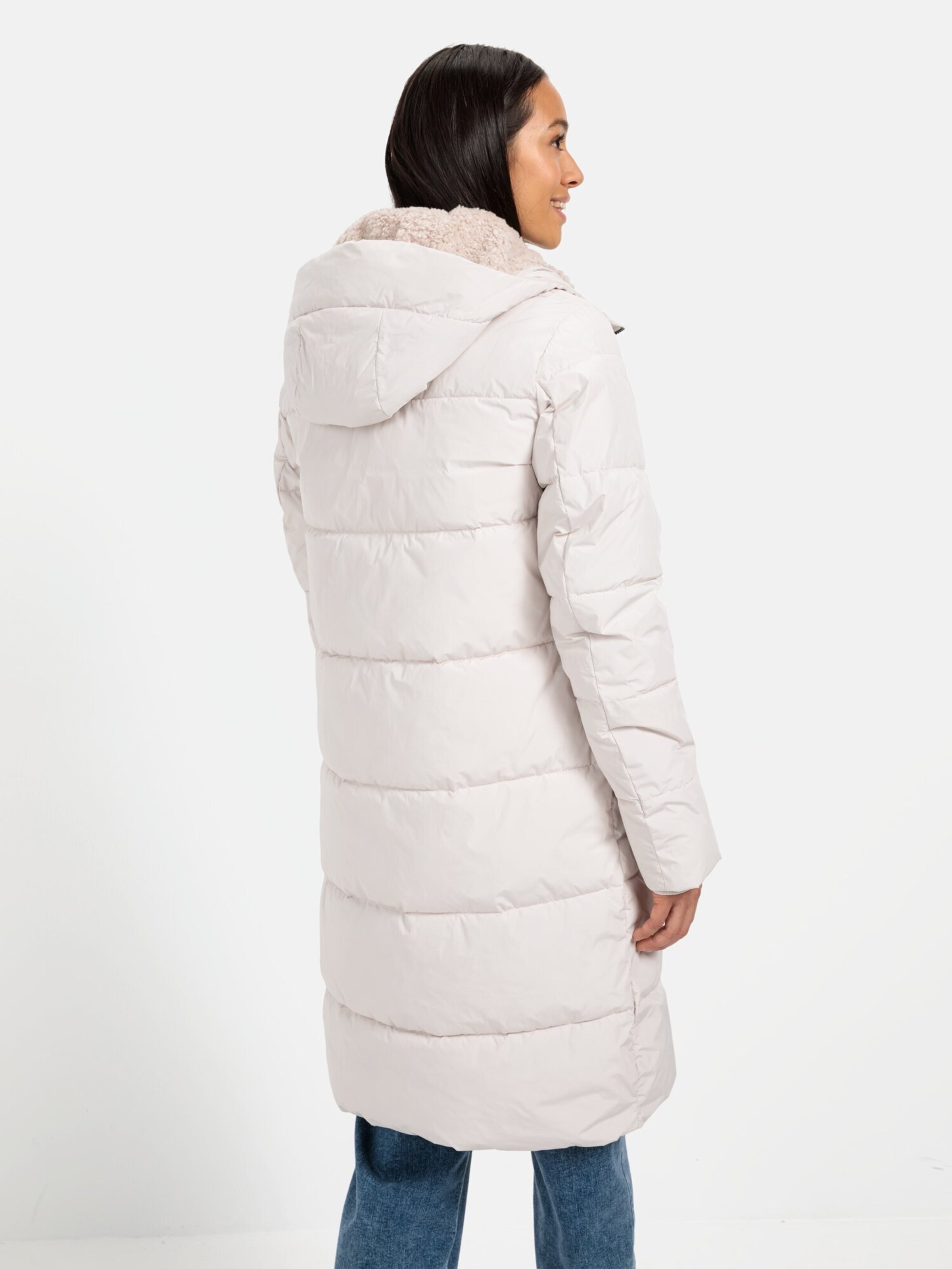 CAMEL ACTIVE Langer Puffermantel mit gefütterter Kapuze in Weiß