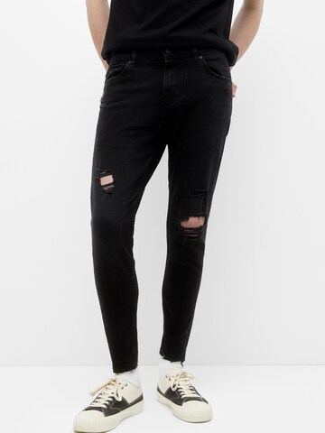 Effilé Jean Pull&Bear en noir : devant