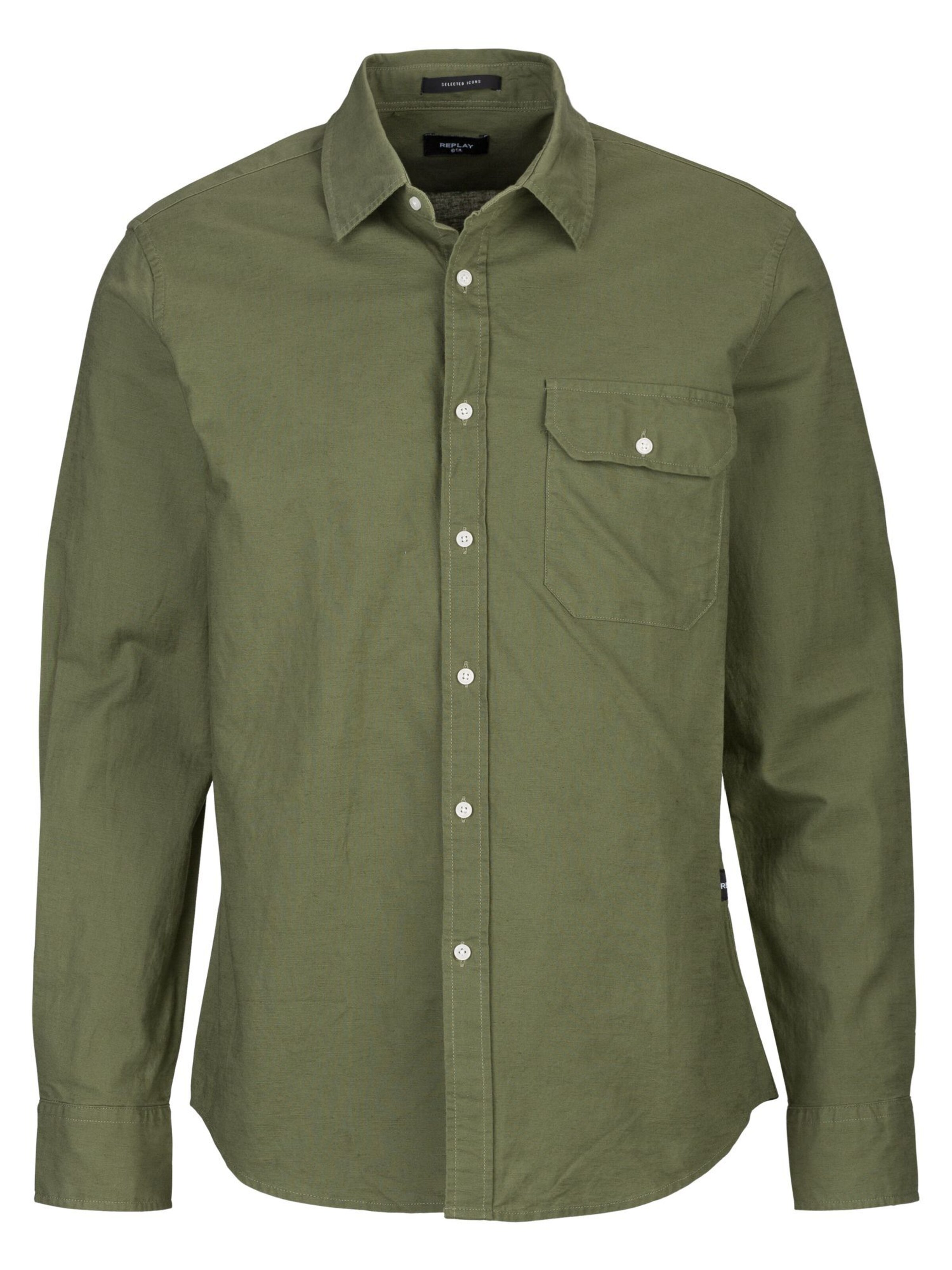 REPLAY Regular fit Overhemd in Groen: voorkant