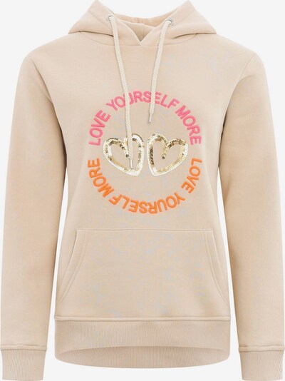 Zwillingsherz Sweatshirt 'Love Peace Hope' i ljusbeige / guld / orange / rosa, Produktvy