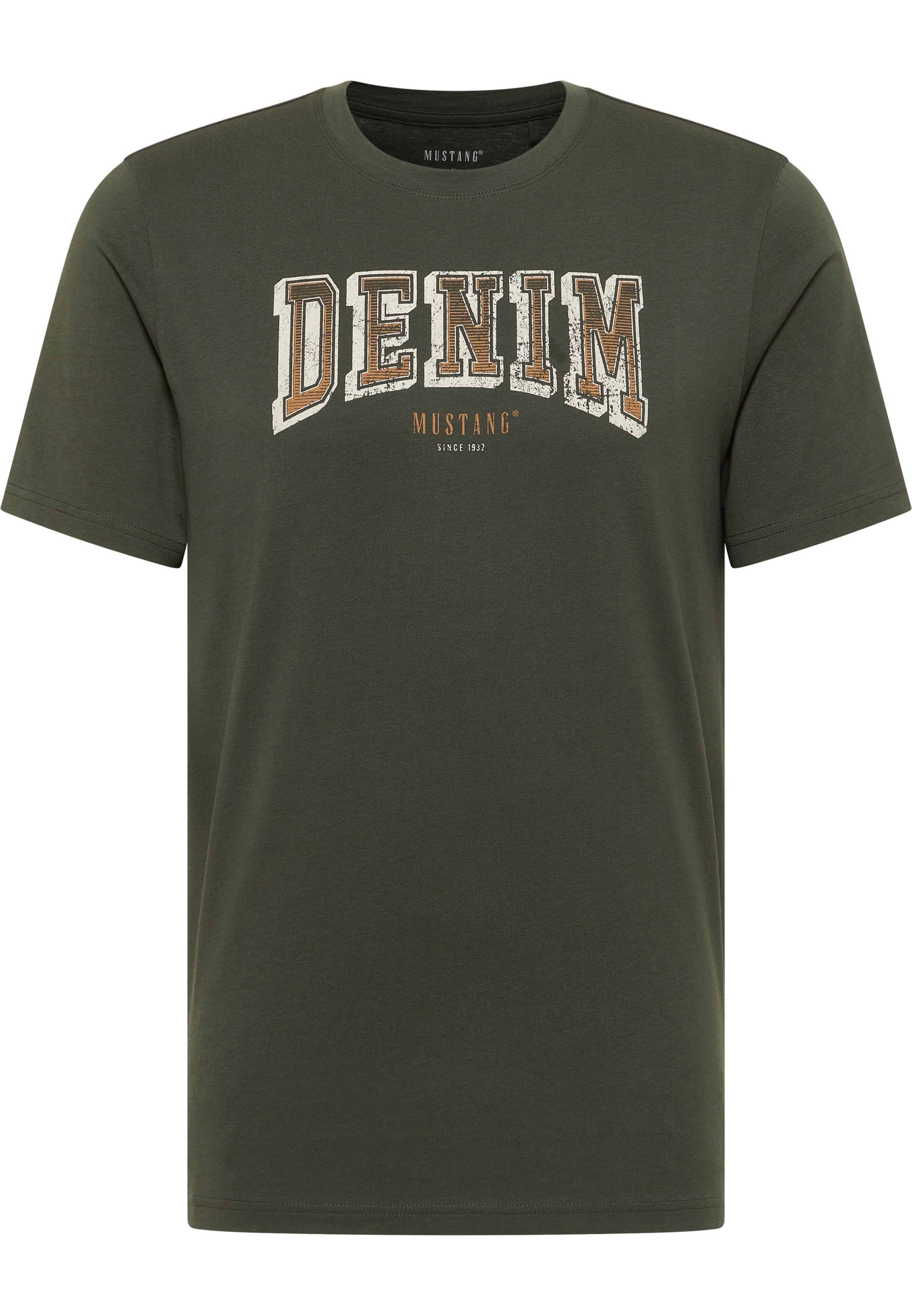 MUSTANG T-Shirt 'Austin' in hellbraun / oliv / offwhite, Produktansicht