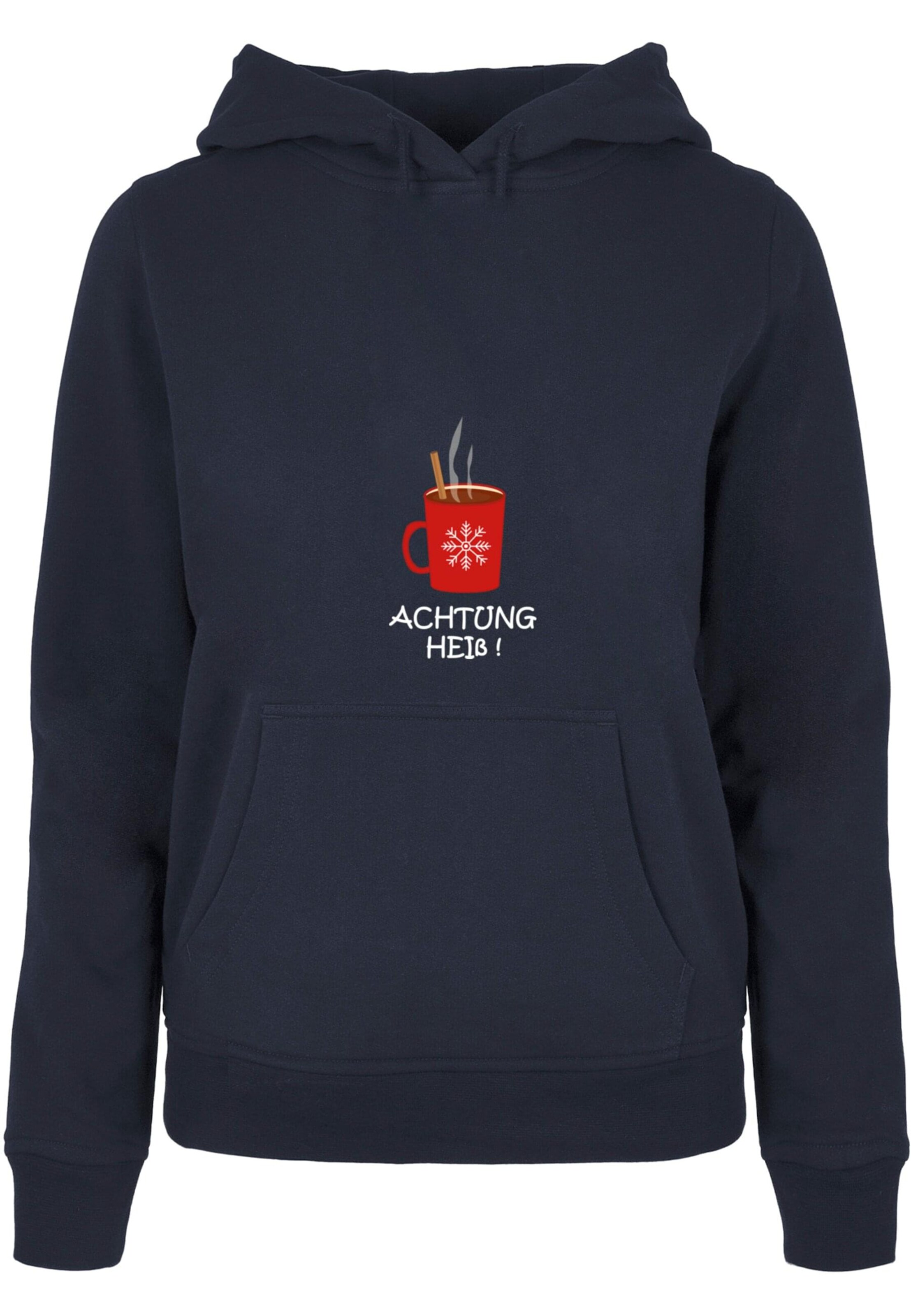 Merchcode Sweatshirt 'Achtung Heiss' in Blauw: voorkant